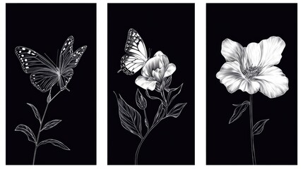 Three Flowers and Butterfly