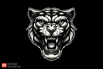 Fototapeta premium Tiger Head Black and white silhouette Illustration vector design