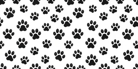 Fototapeta premium Trace Black Doodle Paw Prints Seamless Pattern Background , pet prints, doodle art