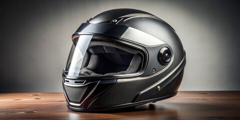 Fototapeta premium black leather motorcycle helmet with silver accents and ventilation holes
