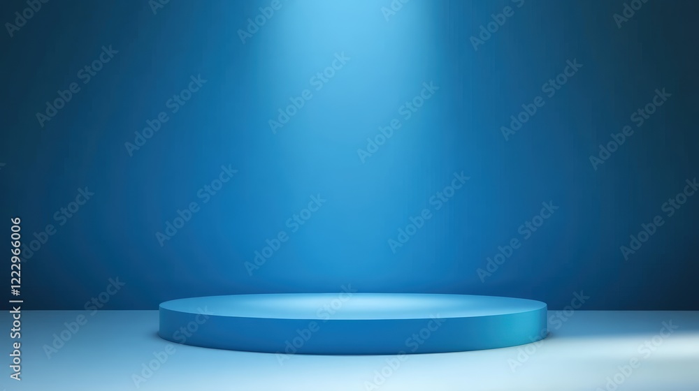 Poster blue gradient background with circular platform under soft light for product display and promotional