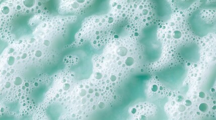 Detailed view of foam texture featuring bubbles in a soft mint color on a smooth surface