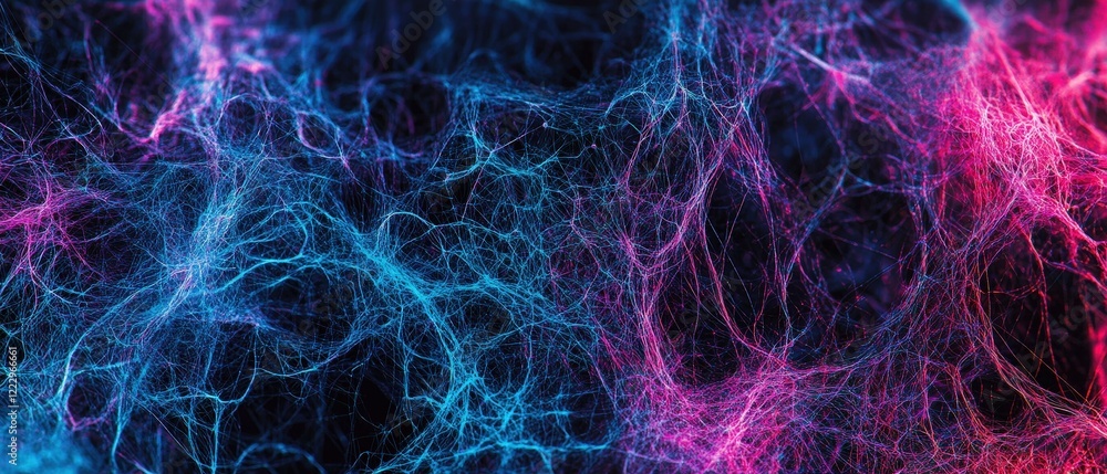 Poster abstract background featuring vibrant blue and pink neural patterns, illustrating concepts of techno