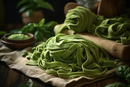 Making Fresh Green Pasta Tagliatelle with Raw Spinach | Homemade Italian Food Cuisine
