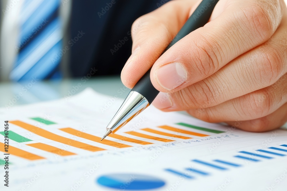 Poster overhead view of a business desk with documents and analysis tools