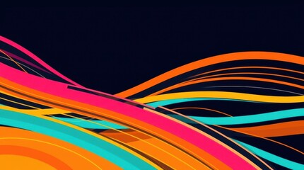 Vibrant abstract lines dance across a dark canvas, creating a dynamic visual symphony of color and movement in a contemporary art style