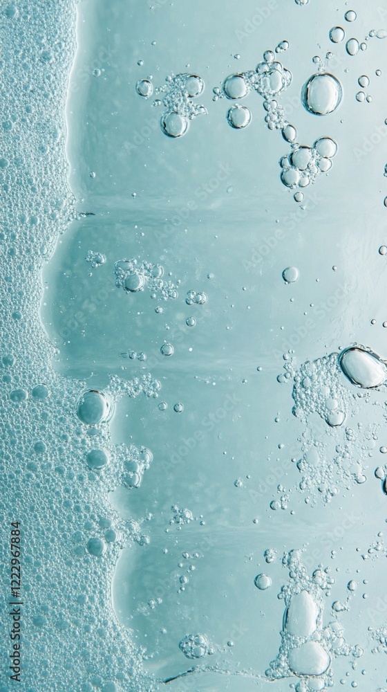 Aufkleber transparent water droplets and bubbles scattered on light turquoise surface creating abstract patter