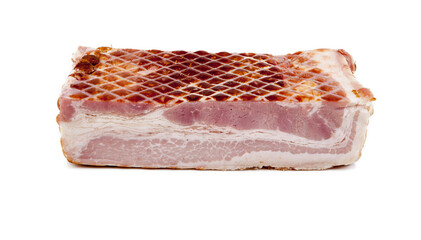 Smoked bacon, isolated on white background.