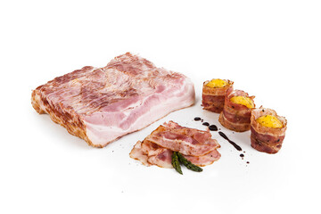 Smoked bacon, isolated on white background.