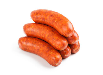Paprika pork sausage on the grill, isolated on white background.
