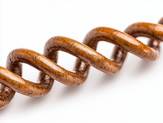 Fototapeta premium Close-up view of a twisted brown metal coil spring showcasing its smooth texture and spiral design against a white background