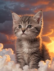 Obraz premium Photoshoot with an Adorable Kitten on a Cotton Cloud