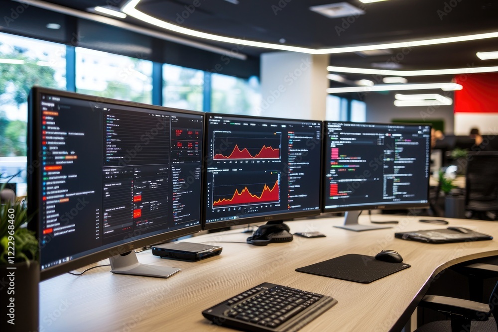 Aufkleber analytical dashboard displaying digital analytics metrics on a large screen with modern office decor
