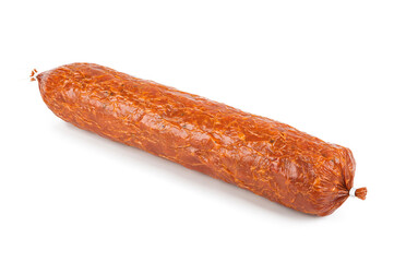 Skilandis or Kindziukas is a Lithuanian matured sausage made of meat, isolated on white background.