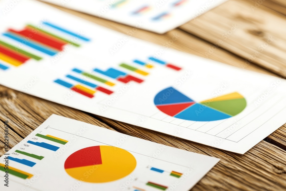 Poster detailed business report analysis with graphs and statistics on a table
