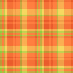 Vibrant orange, yellow, and green plaid pattern.  Perfect for textile design, website backgrounds, or autumnal themed projects. This seamless texture offers a cheerful and energetic aesthetic.