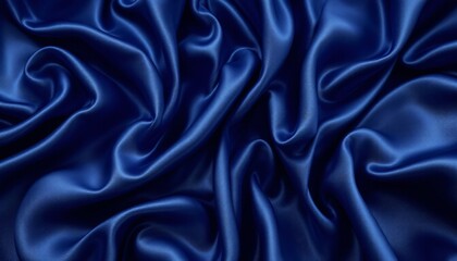 Obraz premium A high-resolution close-up image showcasing the texture and drape of a deep blue satin fabric