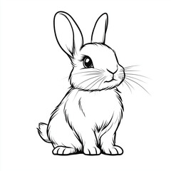 Obraz premium Simple line drawing of a Lionhead rabbit full body on a white background
