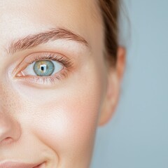 Close-up of a smiling woman emphasizing fine lines around the eyes
