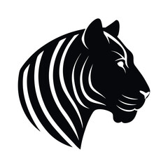 Bold black silhouette of a tiger head portrait. Perfect for graphics. Tiger head art vector illustration isolated on white background