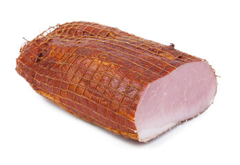 Smoked pork ham, isolated on white background.