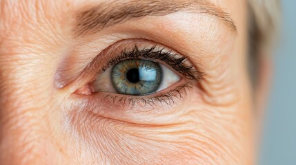 Fototapeta premium Close-up of a smiling woman face with faint laugh lines visible