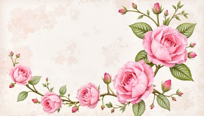 Pink roses floral arrangement on textured background