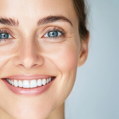 Close-up of a smiling woman emphasizing fine lines around the eyes