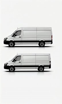 Two white vans are parked side by side. The first van is parked on the left side of the image, while the second van is parked on the right side