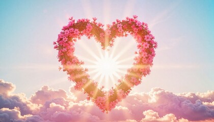 Fototapeta premium Flower heart with sunburst against a pastel sky
