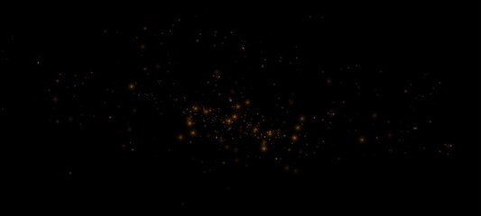 Sparks of dust and golden stars shine with special light. Vector sparks on transparent light background. Christmas light effect. Sparkling particles of magic dust.	