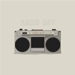 Obraz premium World radio day poster with gray antique radio design