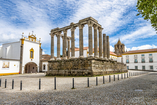 Ruins of the Roman Temple in Evora, Alentejo, Portugal. Temple of Diana