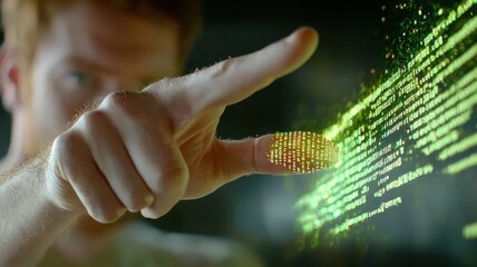 Futuristic finger scanning technology concept.