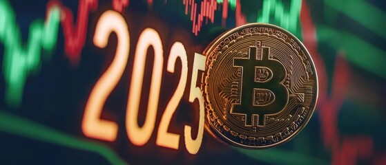 Bitcoin coin, digital currency trends and stock market data analysis in 2025, showcasing cryptocurrency investment insights and financial technology growth.