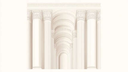 Obraz premium Elegant cream-colored columns and arches create a grand architectural backdrop.
