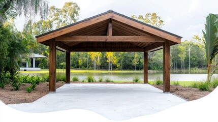 Rustic Wooden Gazebo by the Lake