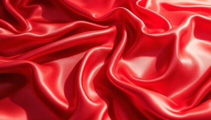 Obraz premium A close-up view of a luxurious, vibrant red satin fabric