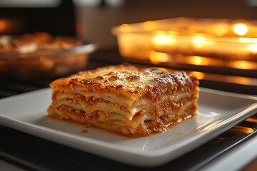 A delicious serving of lasagna freshly baked and ready to be enjoyed