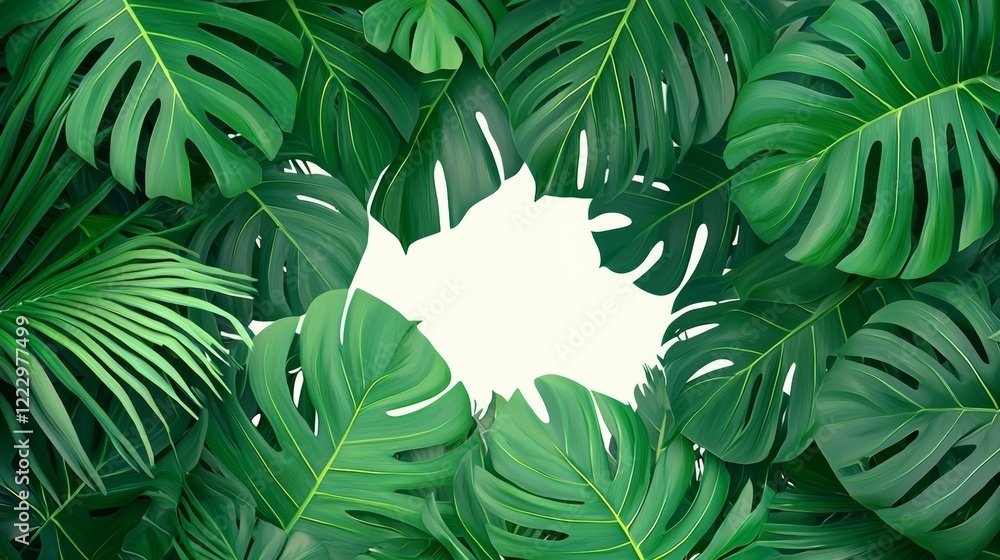 Aufkleber a lush expanse of dense green tropical foliage envelops a pristine white area, forming a vivid and c