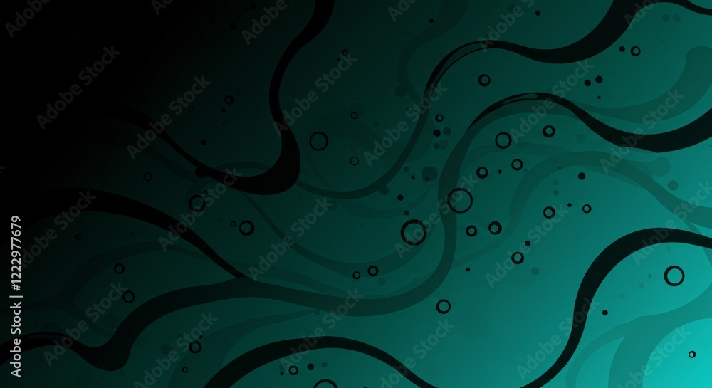Poster a captivating abstract background featuring flowing teal lines and dark black shapes, resembling bub