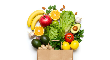 fruits and vegetables on white