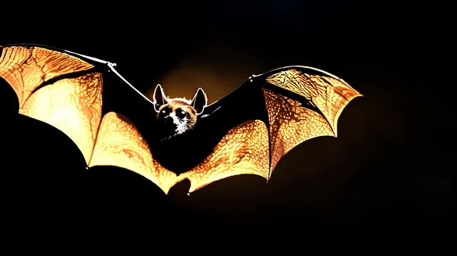 Close-Up of Bat Hanging Upside Down in Dark Environment