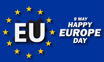 Europe Day is celebrated every year on May 9 to celebrate peace and unity throughout Europe. Vector illustration.  Paper Art and Paper Cut Out Concept.