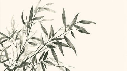 Monochrome bamboo leaves on a white background.