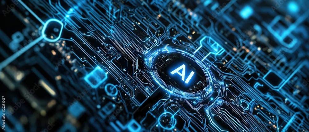 Poster circuit board with ai technology focus, showcasing digital innovation and advancements in artificial