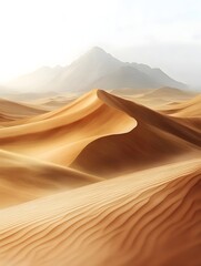 A background of rippling sand dunes under the soft light of sunset.