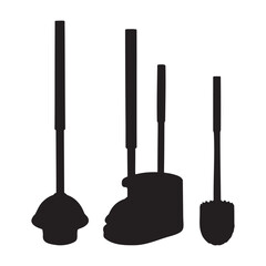 Naklejka premium Toilet Plunger and Brush Set Silhouette Vector Illustration
