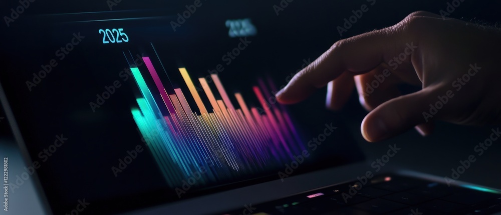 Poster data analytics screen showing colorful graphs and charts, highlighting business trends and performan