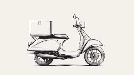 Fototapeta premium Sketch of a delivery scooter with a package.